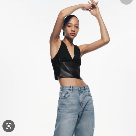 New with tag Zara mixed faux leather top - Picture 2 of 3
